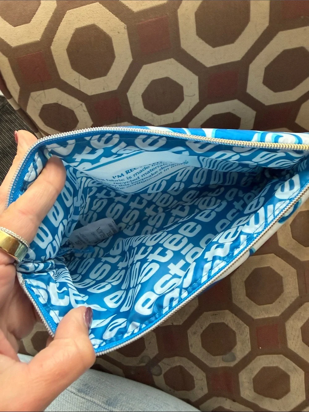 Blue Floral Quilted puffer makeup Pouch